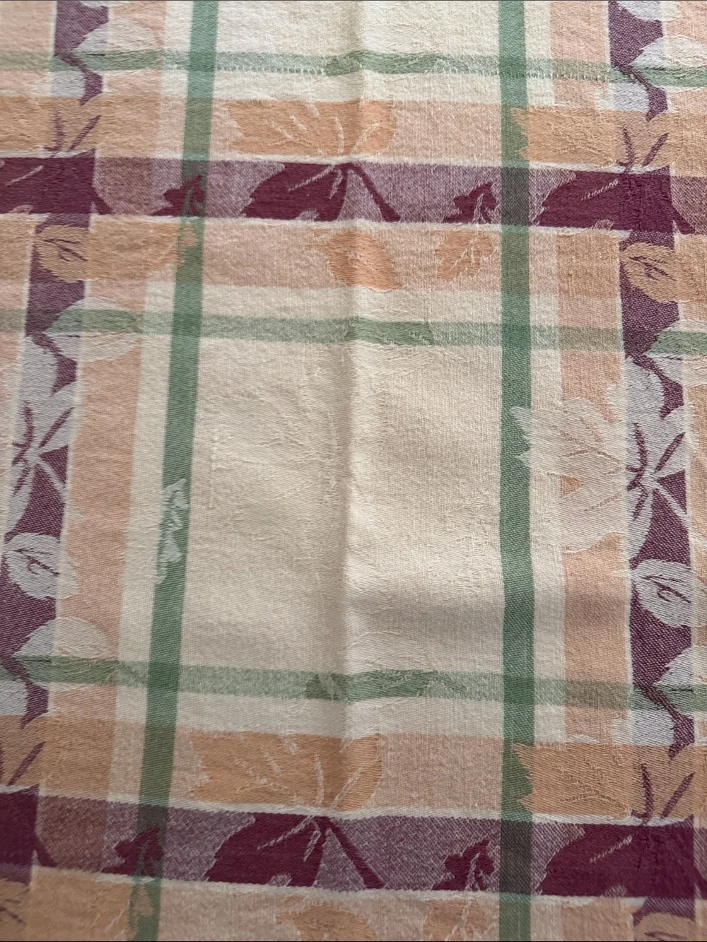 Vintage Plaid Leaf 🍁 Cotton Tablecloth in Fall Colors 46x44